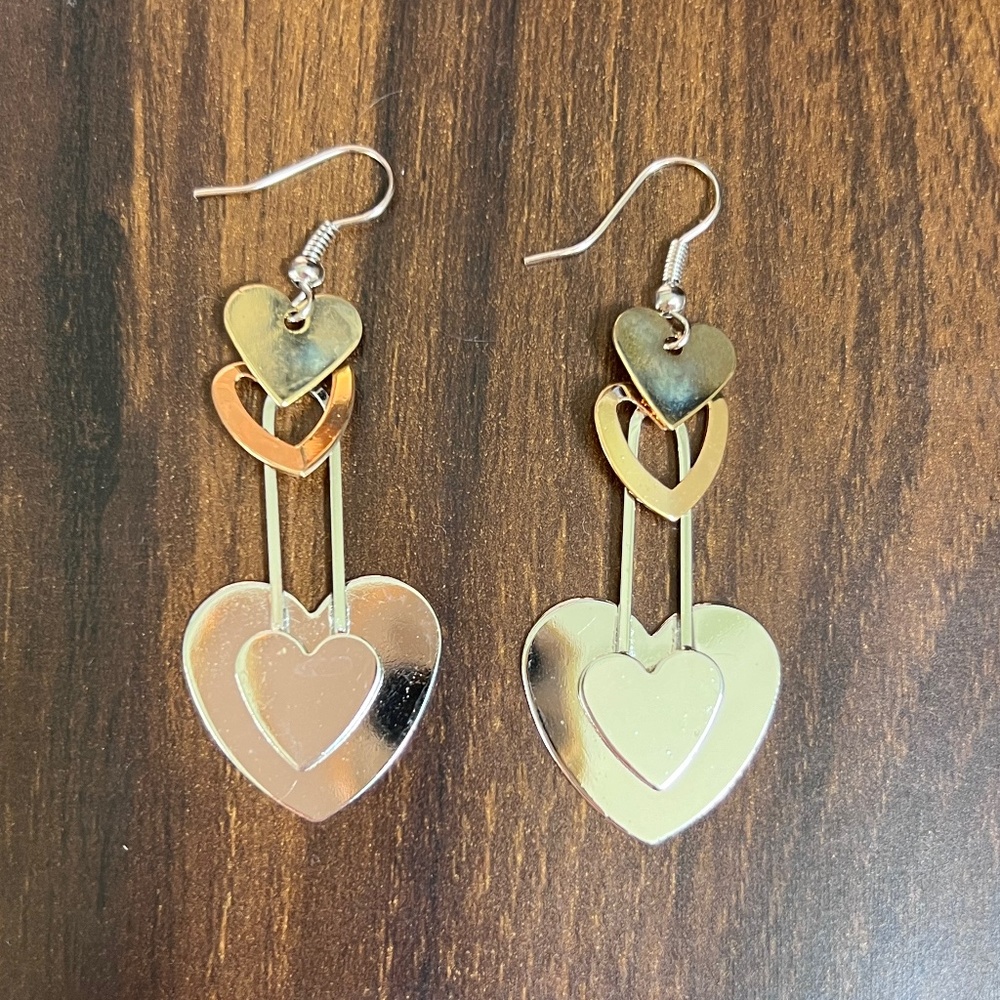 Multi Heart Tri-Color Dangle Earrings